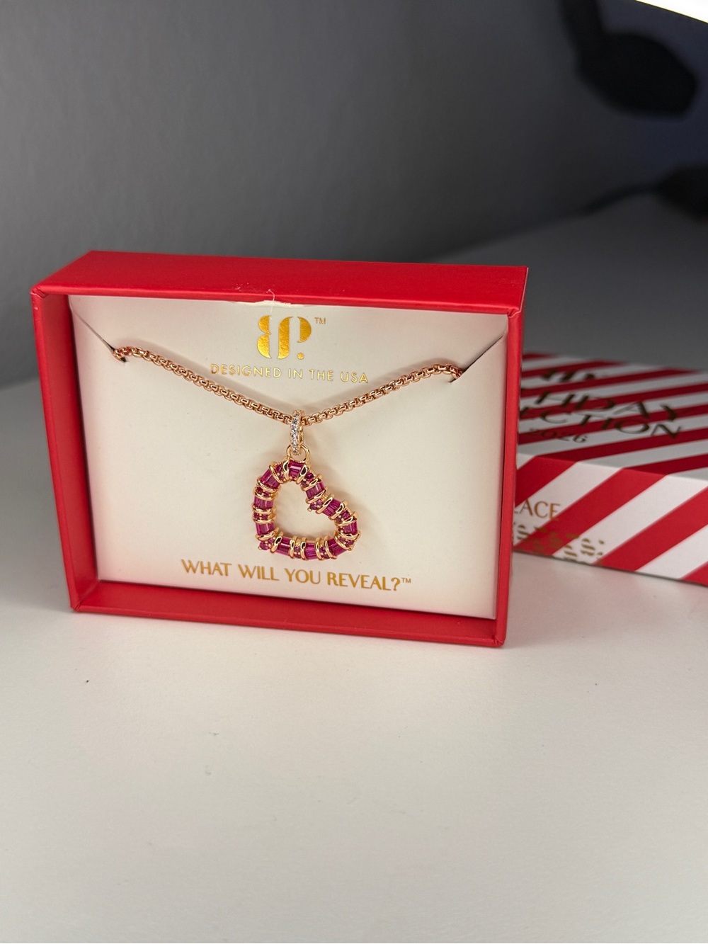 July BP Heart Necklace with Pink Gemstones - BP Bomb Party